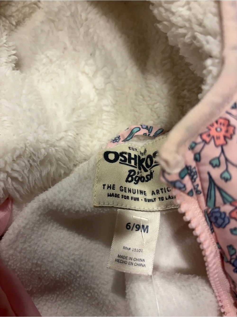 OshKosh B'gosh Pink Floral Puffer Snowsuit with Blue Accents 6-9M Months 2017